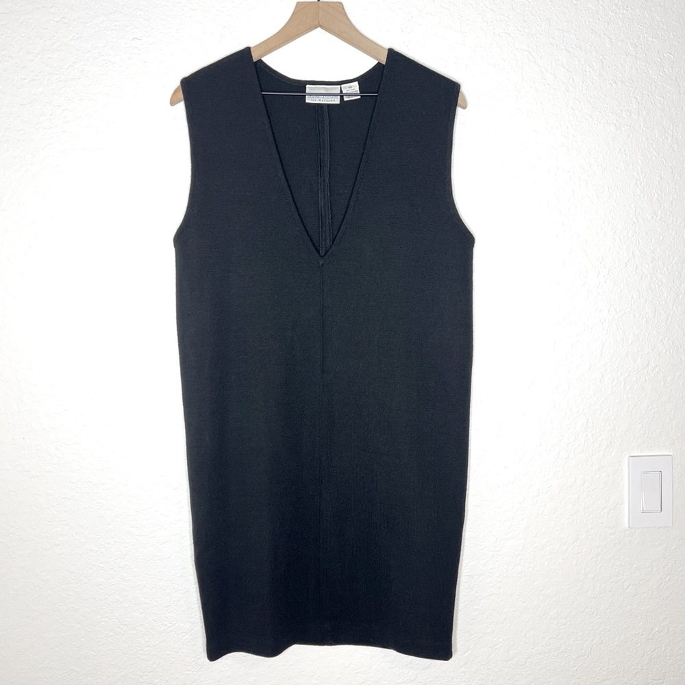 Vintage Nordstrom the Catalog Black Wool Vest Dress VNeck size XS made Hong Kong